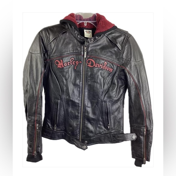 Harley-Davidson Genuine Leather Riding Gear Jacket w/Removable Fleece Liner